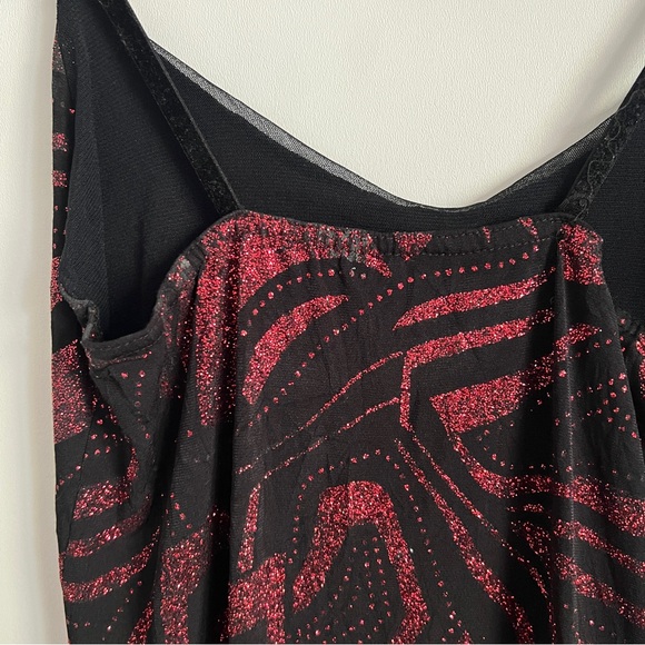 Y2K Black Red Glitter Party Dress Spaghetti Strap Asymmetrical Hem Dress - Picture 11 of 16